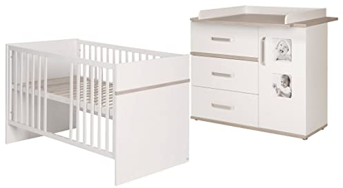 roba Kindermöbelset 'Moritz‘, 2-teilig, Kinderbett 70x140cm & Wickelkommode breit, weiß, Luna Elm'
