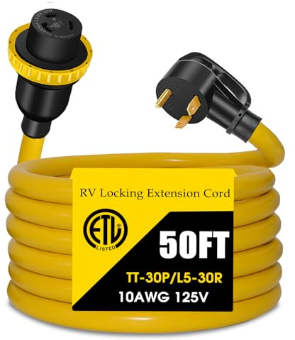 LAZMUMI Verlängerungskabel für Wohnmobile, 30 A, 1,5 m, Drehverriegelung, NEMA TT-30P Stecker auf NEMA L5-30R, robust, 3 Zinken, mit Griff und Organizer