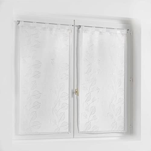 Douceur d'Intérieur, Paire Droite à Passants (2 x 60 x 120 cm) Edenia Blanc, Voile Sablé Brodé