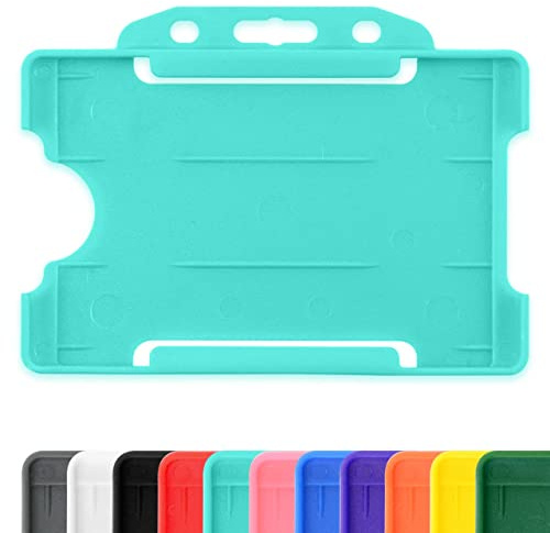 Turquoise Single-Sided Rigid Slide in Open Faced ID Card Badge Holders Horizontal/Landscape Identity Plastic Pass Protector - Holds a 86mm 54mm cr80 Credit Card Sized - Pack of 100