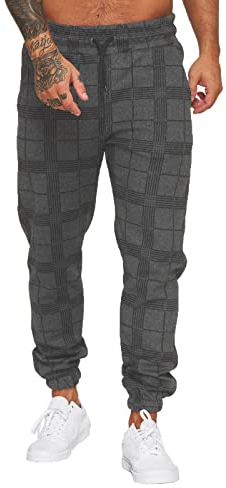 Jogginghose Herren Trainingshose Loose Fit Sporthose Lang Sweatpants Kariert Freizeithose für Männer(Schwarz,XXL)