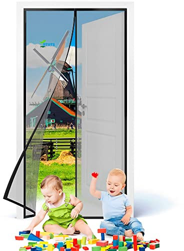 Magnetic Screen Door with Strong Magnets Build-in, 275 x 275 cm Full Frame Seal Reinforced Mesh Curtain Entry Door, Pet and Kids Friendly【Black】
