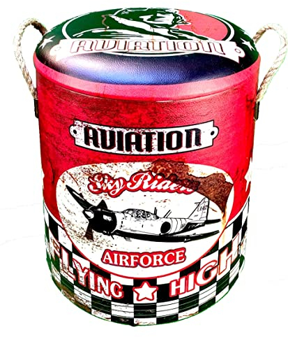 DiiliHiiri Sitzsack im Retro-Stil mit Luftfahrt-Aufbewahrung, Größe 30 x 27 cm, runder Sitzsack, ideal für Aufbewahrung und Sitzen, amerikanischer Stil, 9006-L-31 cm