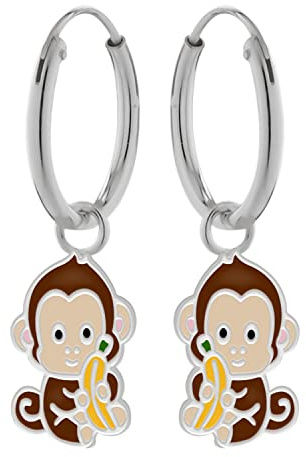 LOVE YOUR CITY Ohrringe, Creole Affe kleines Äffchen. Tier Schmuck Geschenke für Mädchen, Kinder, Kinderschmuck aus 925 Sterling Silber mit Emaille. Kommt in kleiner Geschenkbox.