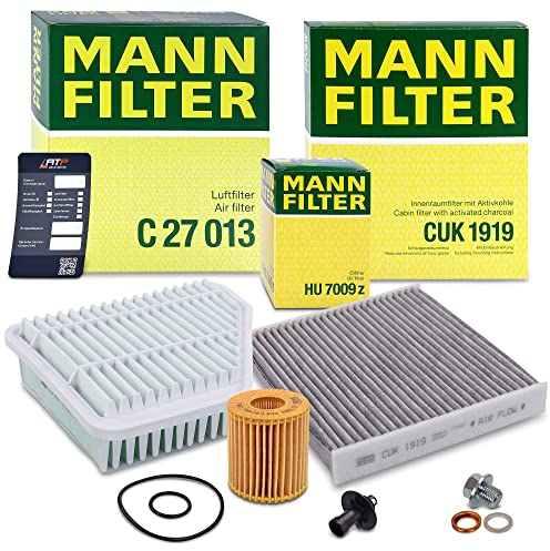 MANN-FILTER Inspektionspaket Filterset 1x Ölfilter, 1x Luftfilter, 1x Innenraumfilter (Aktivkohle), 1x Ölablassschraube + Dichtring Kompatibel mit TOYOTA AURIS (_E15_), AVENSIS (_T27_), VERSO (_R2_)