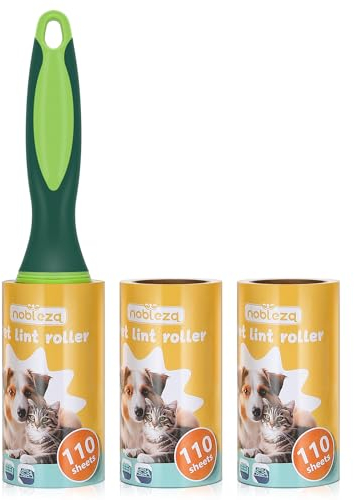 Nobleza Fusselrolle 330 Blatt, 3 Rollen mit 1 Abroller, Extra Klebrige Fusselrolle Kleidung, Fusselroller für Kleidung, Hundehaare, Katzenhaare, Tierhaare, Staub