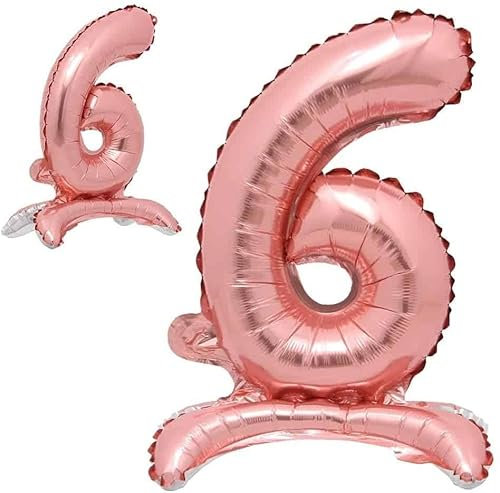 Stehende Luftballons * Zahlen 0 bis 9 * in Gold + Silber + Rosegold | 86cm groß; kein Helium nötig | Stehballons Geburtstag Deko Zahl Party Kindergeburtstag Partydeko, Farbe: Zahl 6 Rosegold