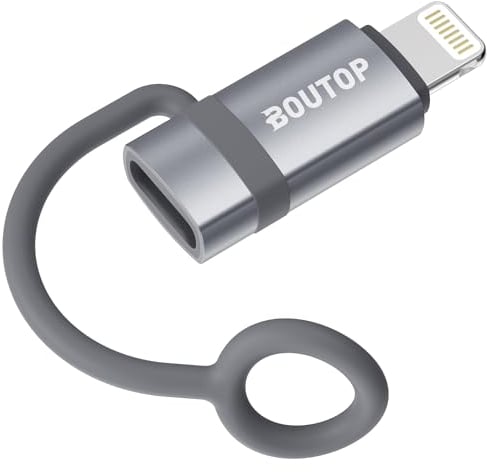 BOUTOP [Apple MFi Certified 36W USB C to Lightning Adapter for Fast Charging, USB C Female to Lightning Male Adapter for iPhone 14 13 12 11 Pro Max, iPad Pro [ Light Grey ], Not for Audio/OTG