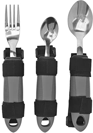 Adaptive Utensils Set, Easy Grip Silverware for Parkinson's, Arthritis, Non Weighted Holder Stainless Steel Spoon, Fork, Knife, Ideal for Elderly, Disabled