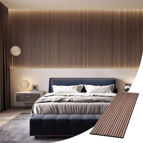 Acupanel - Real Walnut Wood Veneer Contemporary Luxury Slatted Wall Panel 240 x 60 cm Sound Absorbing Interior Walls Decor