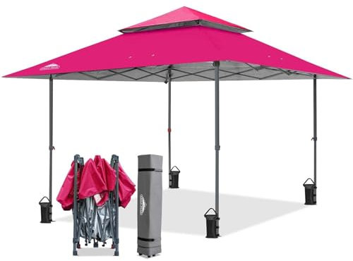 EAGLE PEAK Schräge Beine Faltbar Pavillon 4x4m Wasserdicht Camping Pop-up Faltpavillon mit Seitenteil, inkl. Rucksack, Dunkelrosa