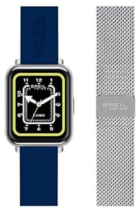 Breil, Smartwatch SBT-2, con Doppio Cinturino Intercambiabile in Silicone Blu con Pattern Breil Tribe e in Maglia Mesh Silver, Cassa Nera, Connettività Bluetooth, Chiusura ad Ardiglione