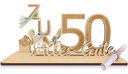 Sugeru Geldgeschenke Geburtstag Zum 50 | 25x13x12cm | Geburtstag Frauen Mann | Geschenke aus Holz Dekoration,Personalisierte Geldgeschenk | Geldgeschenk für Freunde, Familie, Liebhaber-Gästebuch