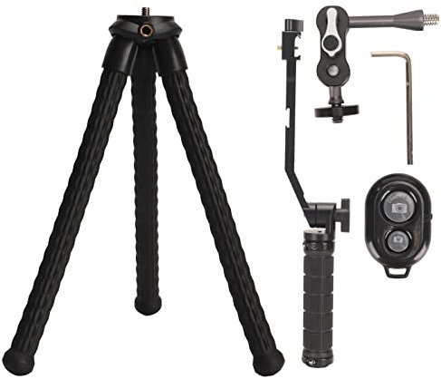Mini Trípode Flexible,Trípode Universal Portátil para Cámara BT con Soporte Oculto para Teléfono Montaje de Zapata Fría para Teléfono Móvil(Kit Trípode + Mano Mágica + Diente Azul)