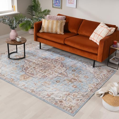 FRAAI | Home & Living Orientteppich - Leyla Medaillon Hellblau - Polypropylen - Kurzflor - Vintage - Orientalisch, Wohnzimmer, Esszimmer, Schlafzimmer - Carpet