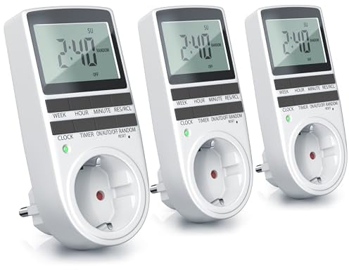 CSL - 3X Zeitschaltuhr digital - 2,1 LCD-Display 5,3 cm - 3680W - Digital-Zeitschaltuhr mit 10 konfigurierbaren Programmen - Back-Up Reserve-Akku - Zufallsschaltung - Berührungsschutz