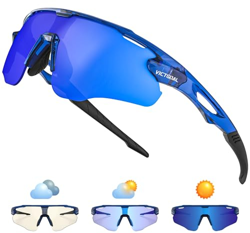 Victgoal Fahrradbrille Herren Selbsttönend Sport Sonnenbrille UV400 Schutz TR90 Rahmen Fahrradbrille Damen für Radfahren Laufen Angeln Sportbrille (Marine)