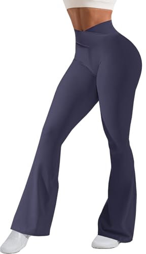 Navneet Damen Schlaghose Yoga Hose Lang Wide Leg Freizeithose Flared Leggings High Waist Jazzpants Tanz 70er Yoga Pants Vulkanisch Grau L