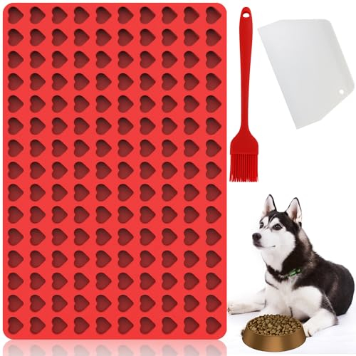 Belugsin 150 Cavidades Tapetes Hornear Perros Moldes Galletas 1,5cm Estera Hornear de Silicona Alfombrilla de Silicona Hornear Galletas con Raspador Masa y Pinceles para Hornear Galletas(Rojo)