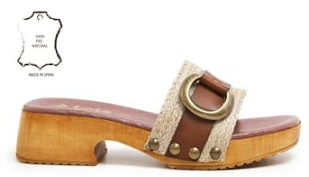 Lois Sandalia de Mujer Tipo Pala de Piel y Yute Color Beige con tacón Mujer Color: Beige Talla: 39