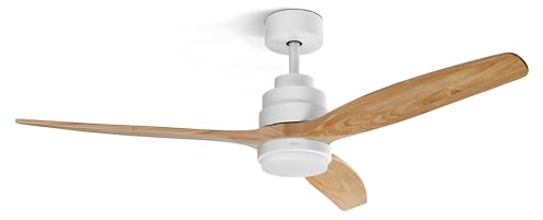 Ufesa Ventilador de Techo con Luz LED, 40W, 6 Velocidades, Ultra Silencioso, 3 Aspas Madera Natural 132cm, Función Verano - Invierno, Temporizador 8h, 3 Niveles Luz, Mando a Distancia, Blanco - Haya