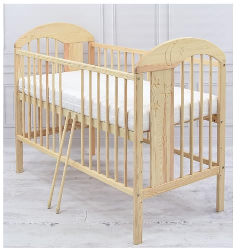 Baby Delux Babybett 60x120 cm mit Matratze Ida Kiefer 3-Fach höhenverstellbar Massivholz mit Schlupsprossen (mit Aloe Vera Komfort Matratze 60x120x10 cm)
