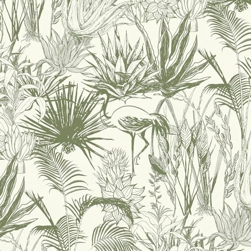 CiCiwind Papier peint autocollant 41 cm x 5 m - Fleurs blanches et vertes - Imperméable - Film pour meubles - Fleurs et oiseaux - Film adhésif en vinyle - Pour chambre à coucher, mur, meubles