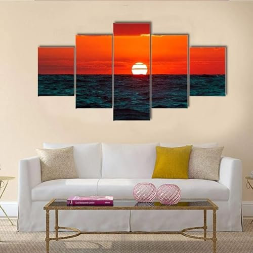 FatAco 5 Stück Heißer Sonnenuntergang über der Ostsee Bilder Gemälde Modern Home Decor Leinwand Poster Wohnzimmer Modular (Rahmenlos)