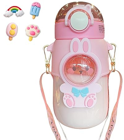 Psdndeww Borraccia estetica bottiglia d'acqua grande capacità bottiglia d'acqua con cannuccia e adesivi per bambini ragazzi ragazze