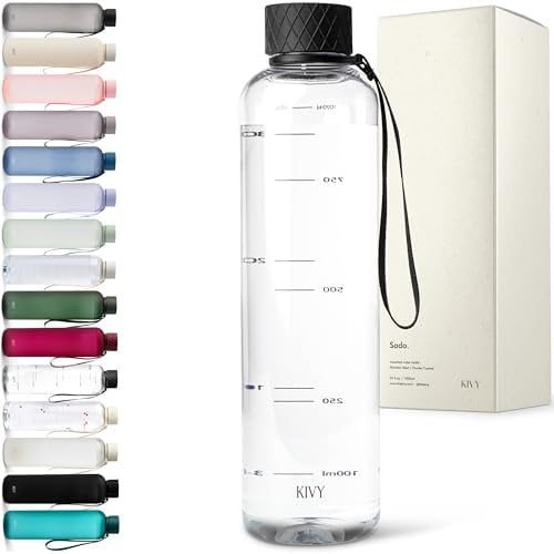 KIVY Gourde 1 l – Convient pour les boissons gazeuses, anti-fuite, incassable, légère comme une plume, gourde pour le sport, la gym, le fitness, noire – Bouteille de sport 1 l, sans BPA