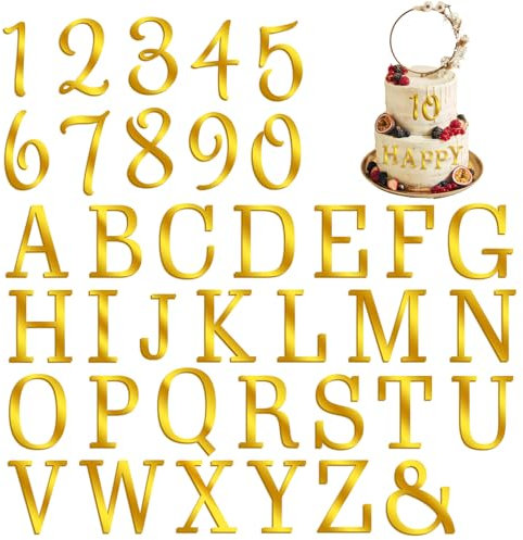 ZEYIYER 37PCS Acrylic Letters for Cake, Gold Letter Cake Topper, Custom A-Z Alphabet and 0-9 Number for Cake Decorating, DIY Letters Cake Topper for Wedding Baby Shower Party Personalized Supplies