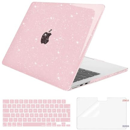 MOSISO Compatible with MacBook Air 13 inch Case 2025 2024 2023 2022 M4 A3240 M3 A3113 M2 A2681, Glitter Sparkly Hard Shell &Keyboard Skin&Screen Protector for MacBook Air 13.6 inch Case, Baby Pink
