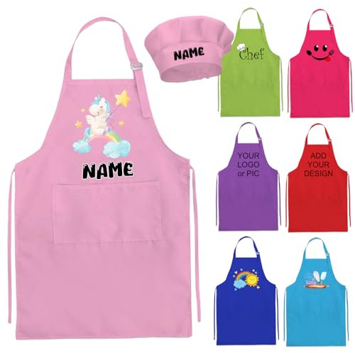 WolunLi Delantal personalizado para niños y niñas, gorro de chef multicolor, tamaño mediano/grande