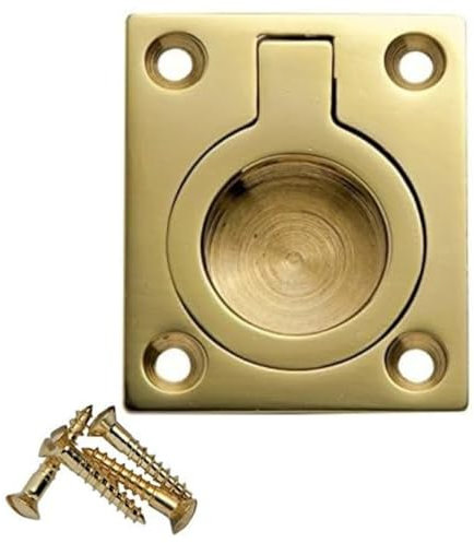 SISI UK Flush Ring Pull Handle 38mm x 50mm Polished Brass Flush Ring Pull Handle Ring Handle Flush Hatch Locker Cabinet Pull Lift Boat Marine Yacht Pack of 1.