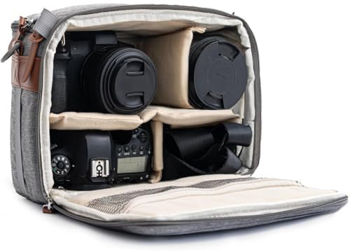 C Coiro Fototasche für Spiegelreflexkameras, Schutz für DSLR Kamera und Objektive, Kameratasche Klein und Objektivtasche, Reiserucksack-Organizer mit Nylonband, Gray