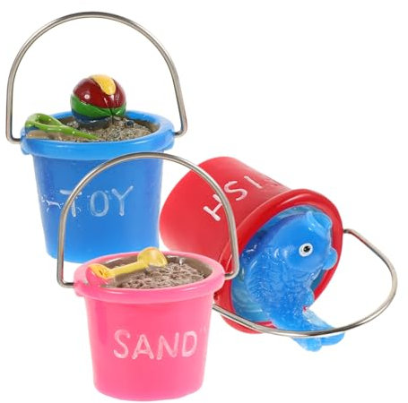 KONTONTY 3pcs Beach Bucket Ornaments for Dollhouse Playset Seaside Christmas Decor Coastal Beach Holiday Accessories