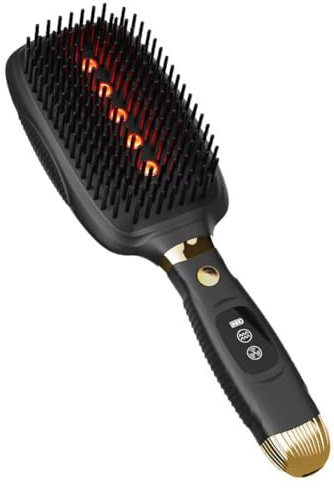 Fegtrtyoa Haarwuchskamm mit Rotlicht, EMS-Mikrostrom, Infrarot-Therapie, Kopfhautmassage-Haarbürste mit Vibrationsfunktion, Schwarz