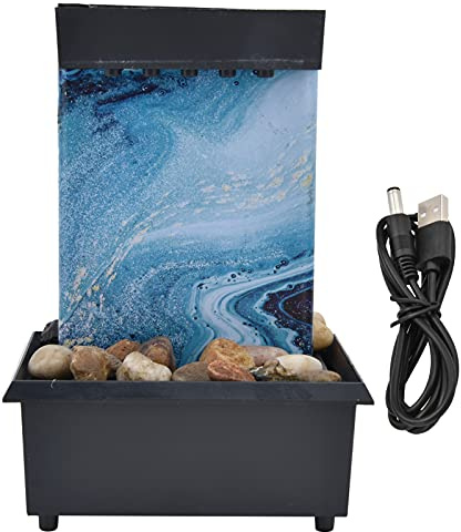 Segrehy LED Tabletop Fountain USB Powered Marble Water Fountain Ornament with Stones and LED Lights for Home Office Decoration Plastic 16.5x11.5x10cm