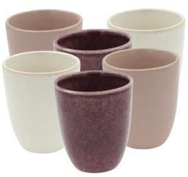 Artime - Lot de 6 Tasses en Céramique 20cl, Ø7,3 cm, Marron Rose Blanc Crème, Tasses Café ou Thé