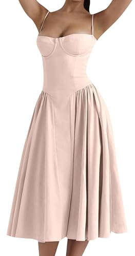 EFOFEI Dame Palais Style Robe D'Été Plage sans Manches Robes Carré Cou Fluide Robes Rose Clair M