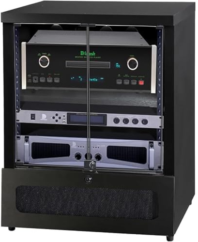 PP-Vic AV Media Cabinet with Drawers, Player Mobile Stereo Stand,Rustic Style Heavy Duty Stereo Cabinet Furniture,DVD CD Audio Rack Tower,AV Media Storage Cabinet with Adjustable,Black 57 * 55 * 70CM