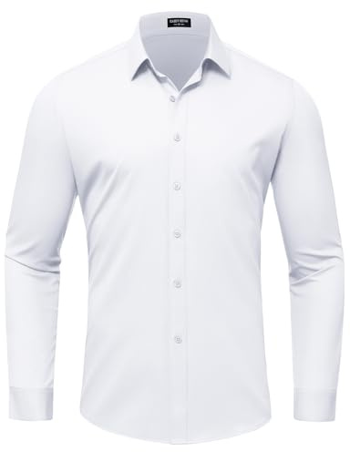 Mauro Kane Mens Shirts Long Sleeve Bamboo Non Iron Stretch Dress Shirt | Easy to Iron, Regular Fit, Wrinkle Free, Plain Smart Business Casual Button Down Shirts, for Wedding Work Party Office