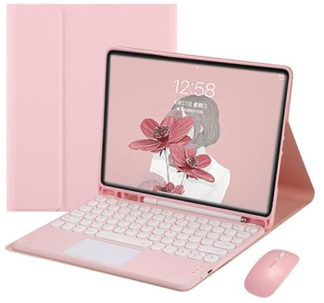 HENGHUI Keyboard Case Mouse for iPad Mini 7 (A17 Pro)/ iPad Mini 6th/7th Generation Case with Detachable Color Keyboard with TouchPad Cute Round Key,Pink