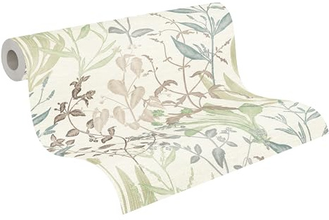 A.S. Création Floral-Vliestapete – Creme, Gelb, Metallic – 10,05 x 0,53 m | Florales Floral-Motiv als natürlicher Blickfang – schimmernde Motivtapete, einfach zu verkleben & spurlos abziehbar