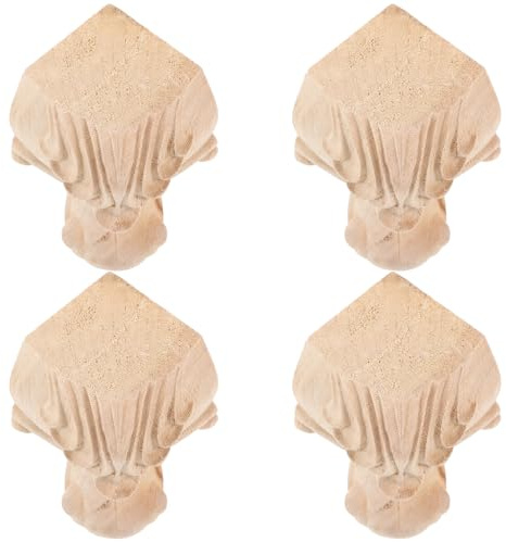 MALUGOGO Lot de 4 pieds de meubles en bois décoratifs vintage de style européen en relief - Pratiques et faciles à installer - Pieds de meubles pour armoires et chaises - Utilisation à la maison et au