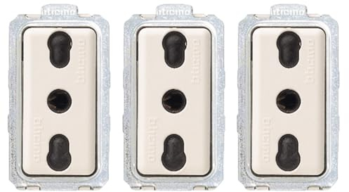 BTicino Presa Bipasso 10/16A Bivalente Serie Magic 5180 Bianco Lucido, Tecnopolimero, Doppio Standard Italiano 230V AC (Chiaro, Pezzi 3)