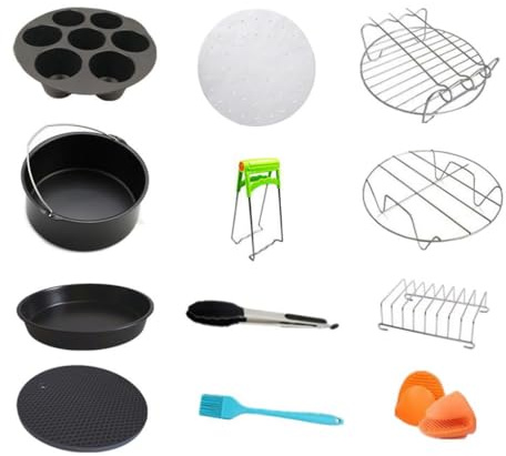 PIXZCSA Umfassendes Airfryer Zubehörset mit 12 Teilen: Pfanne, Pizza, Reis, Zubehör für einfache Reinigung, inklusive Rost und Ersatzteilen (XXL).