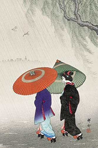 Zwei Frauen im Regen: Designer Notizbuch, Tagebuch für Künstler, Japan Notebook, Notizheft etwa A5 (15,3 x 22,9 cm), liniert mit Motiv: “Zwei Frauen im Regen“ von Ohara Koson