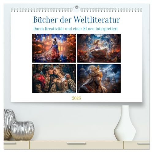 Bücher der Weltliteratur (hochwertiger Premium Wandkalender 2026 DIN A2 quer), Kunstdruck in Hochglanz: Bücher der Weltliteratur sind bedeutende Werke ... Autoren aus der ganzen Welt. (CALVENDO Kunst)