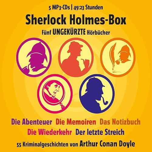 Sherlock Holmes Box: 5 ungekürzte Hörbücher. Die Abenteuer. Die Memoiren. Das Notizbuch. Die Wiederkehr. Der letzte Streich. 55 Kriminalgeschichten